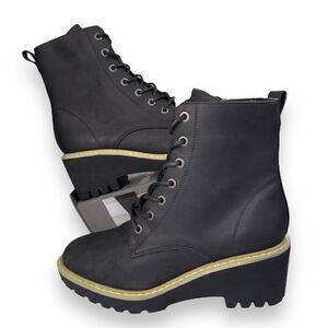 Hey Girl by Corkys Ghosted Combat Style Boots Black Vegan Leather‎ Women's 7